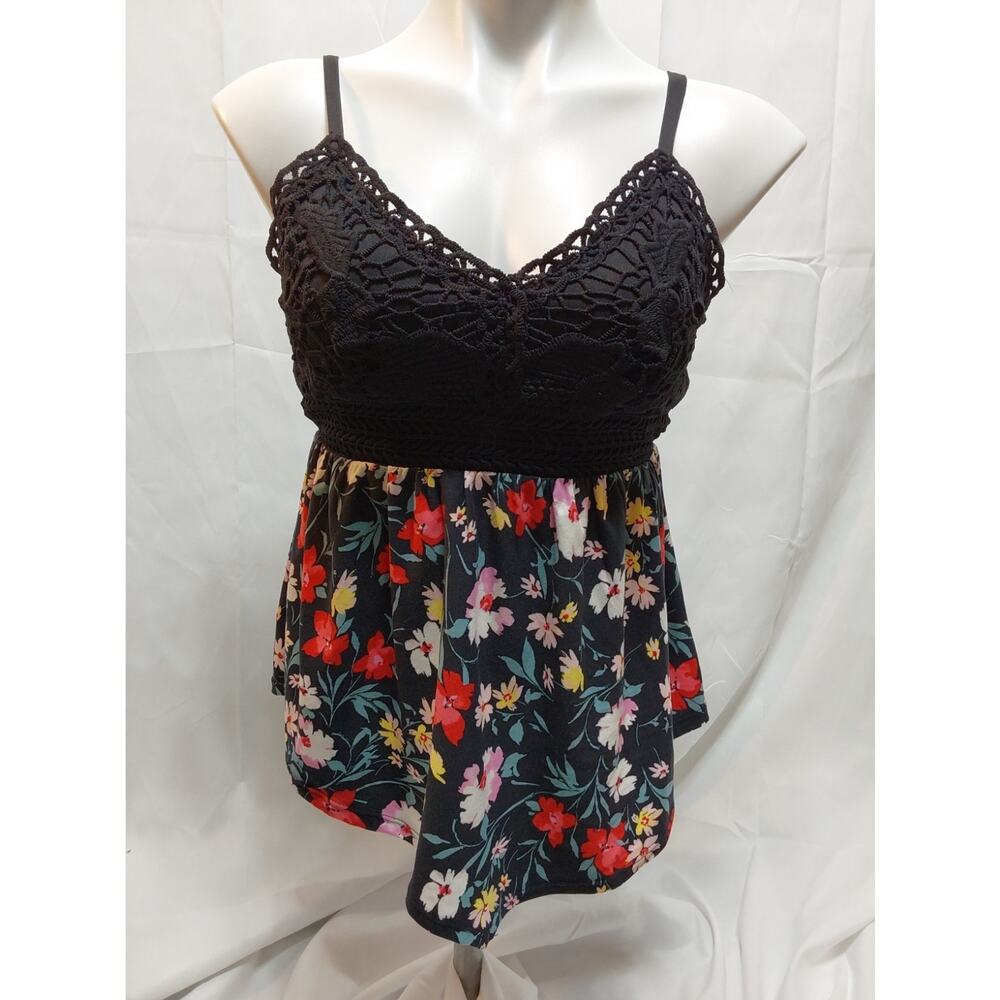 NOBO Juniors Small (3-5) Multicolor Crochet Hanky Hem Babydoll Top #L100